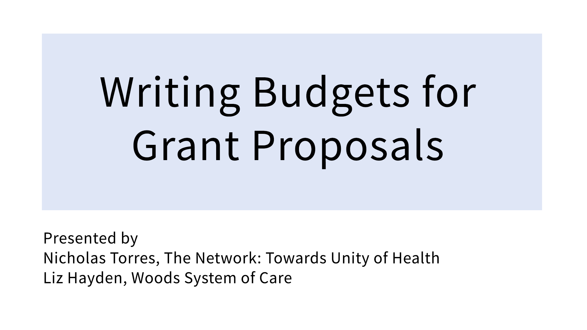 Writing Budgets for Grant Proposals