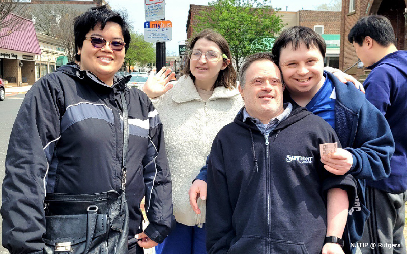 NJTIP @ Rutgers Instructor and clients wait at bus stop in Red Bank, NJ